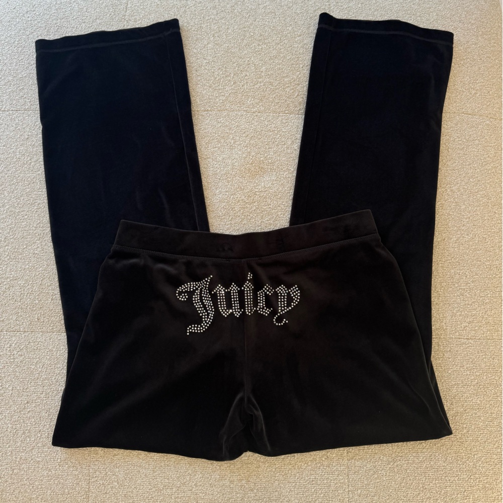Juicy Couture Black Velour Joggers with Rhinestone Detail